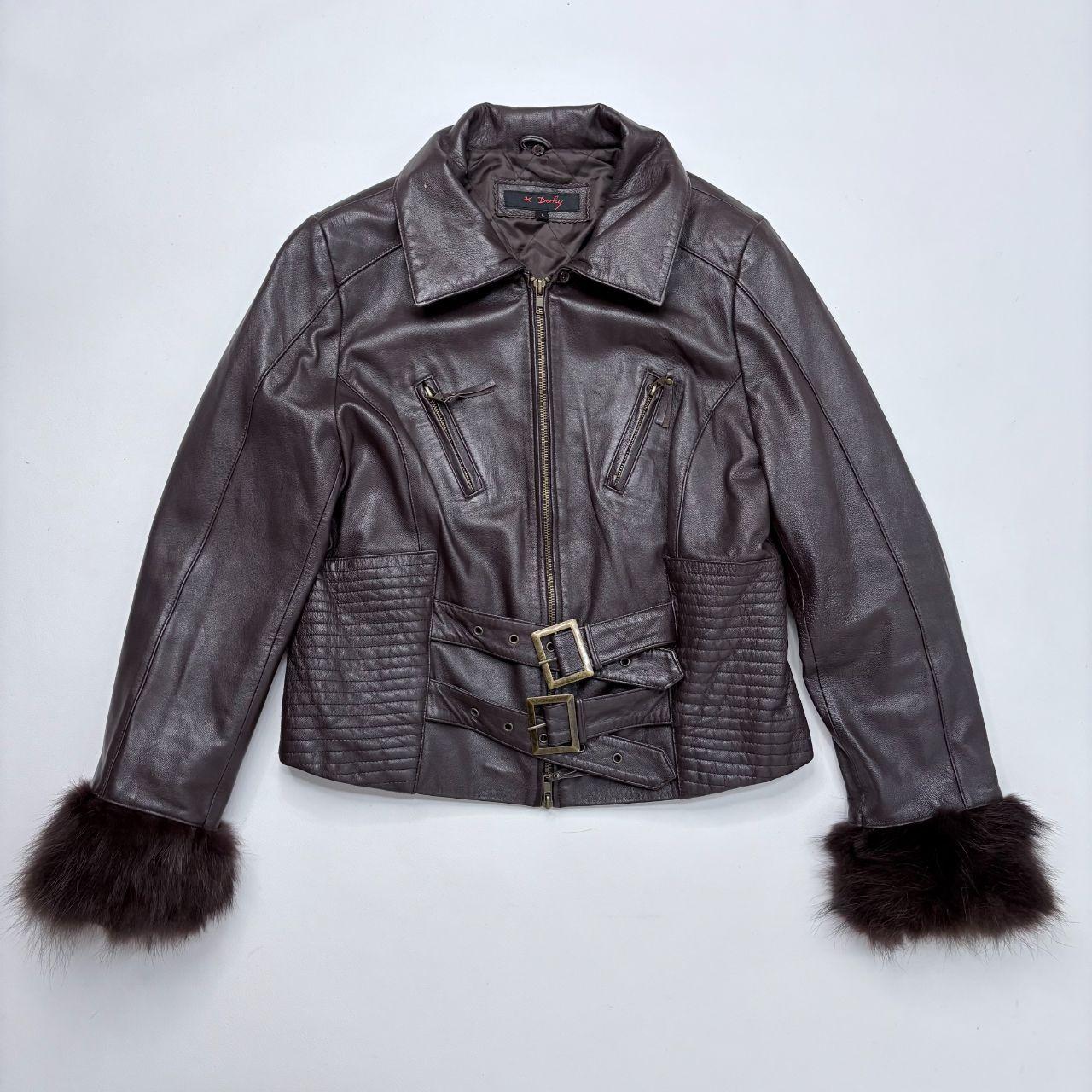 Brown leather flared buckle jacket