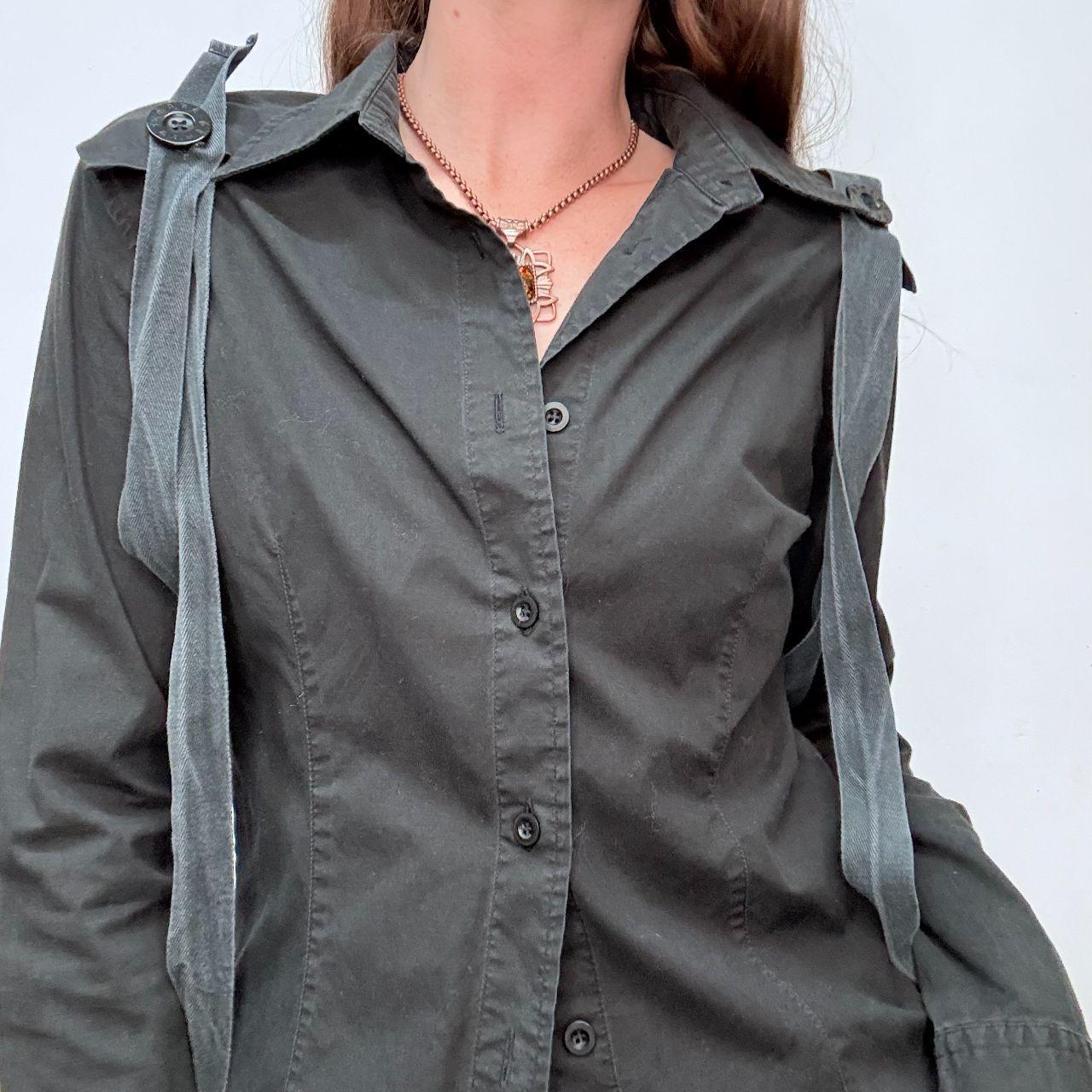 Black fitted utility strap cargo shirt