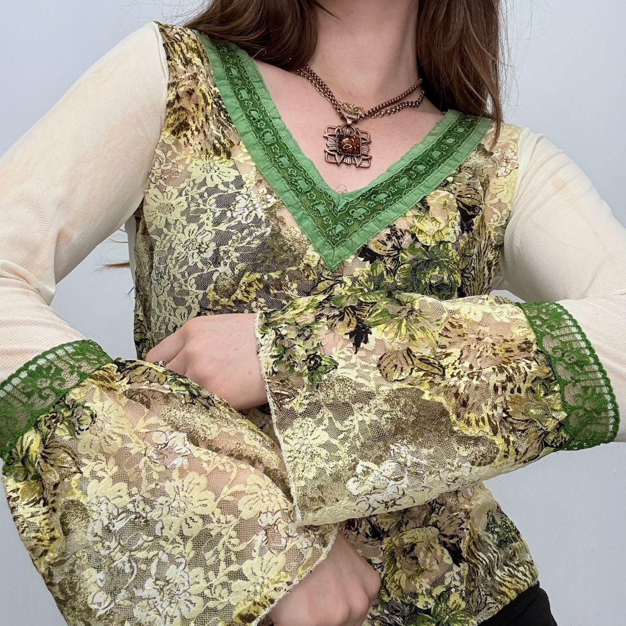 Khaki flared lace boho shirt