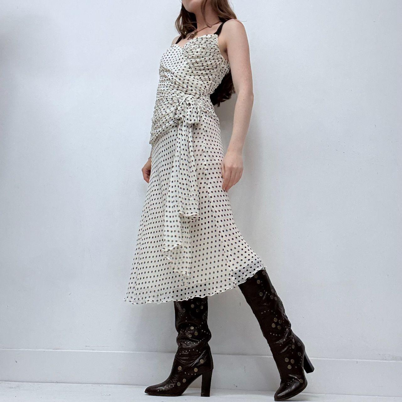 White wrap gathered polkadot dress