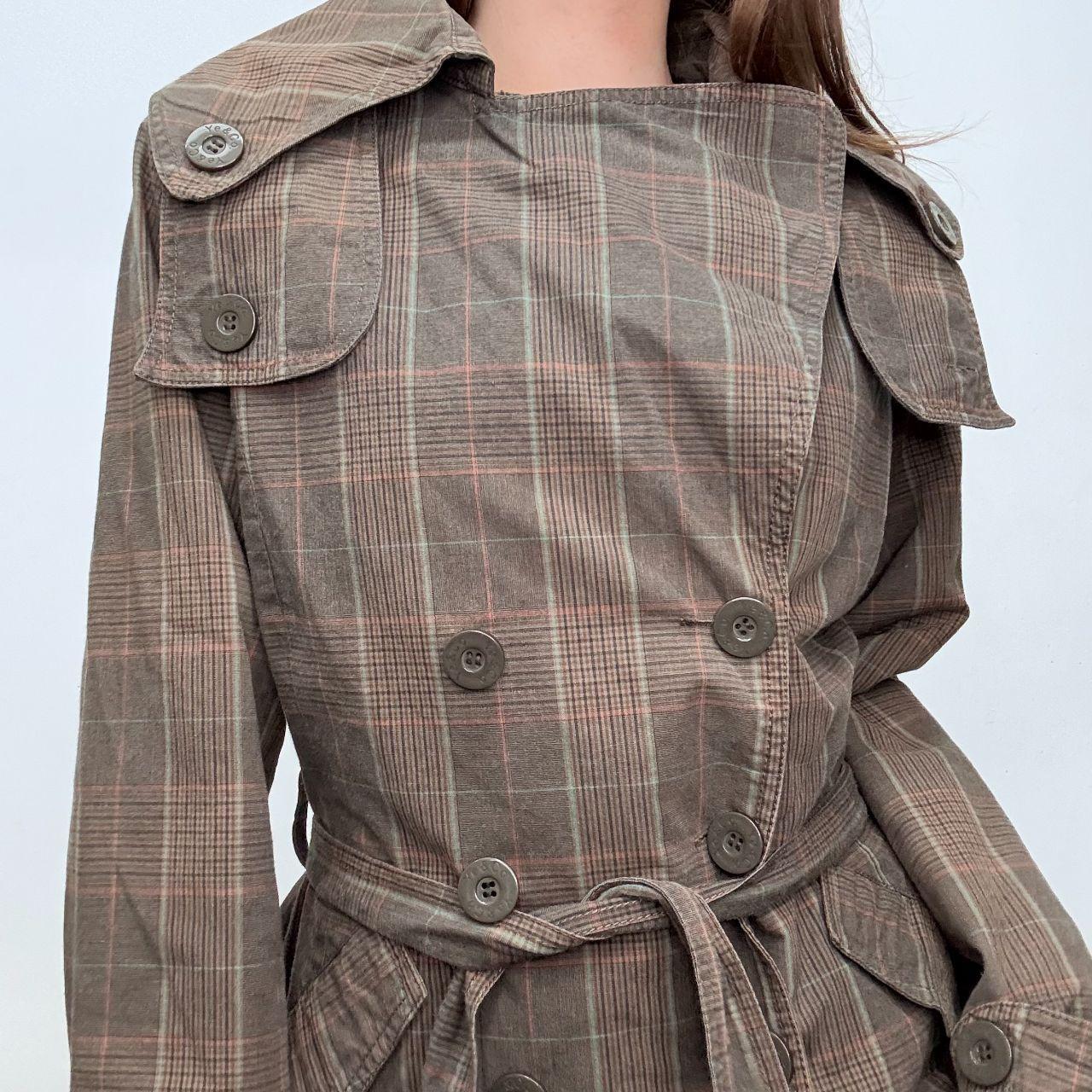 Brown tartan trench coat