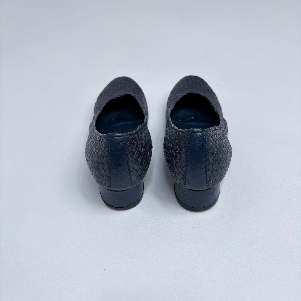 Navy woven leather heel ballet pumps