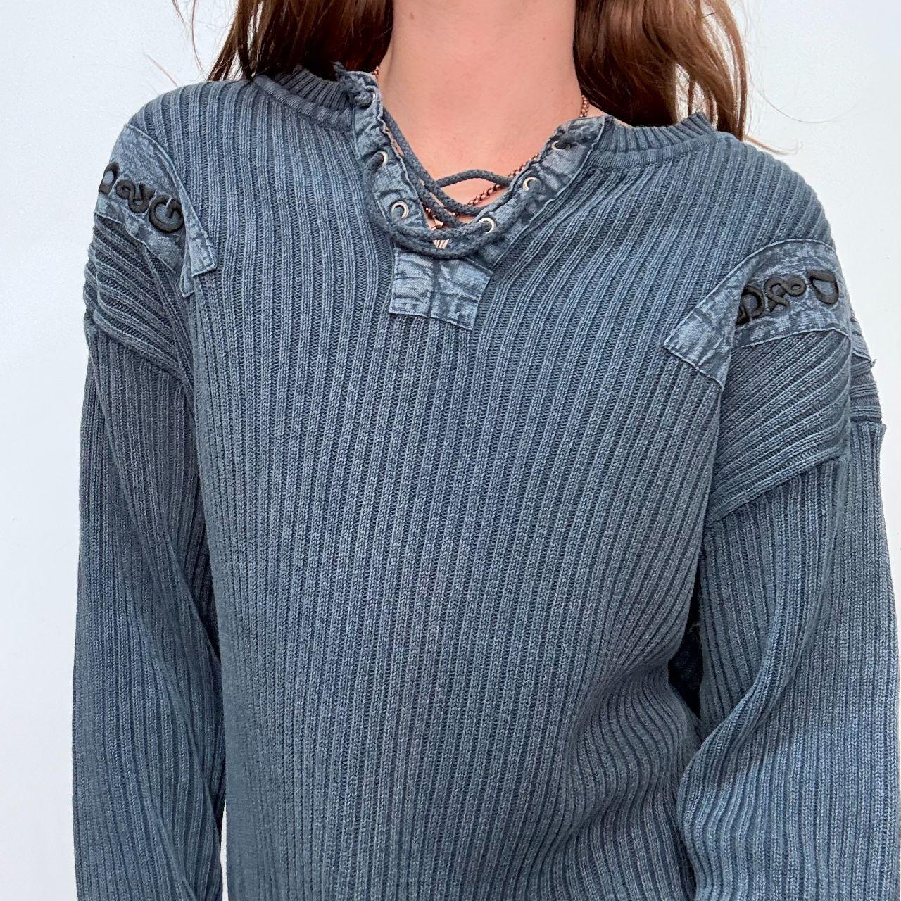 Distressed chunky rib knit jumper