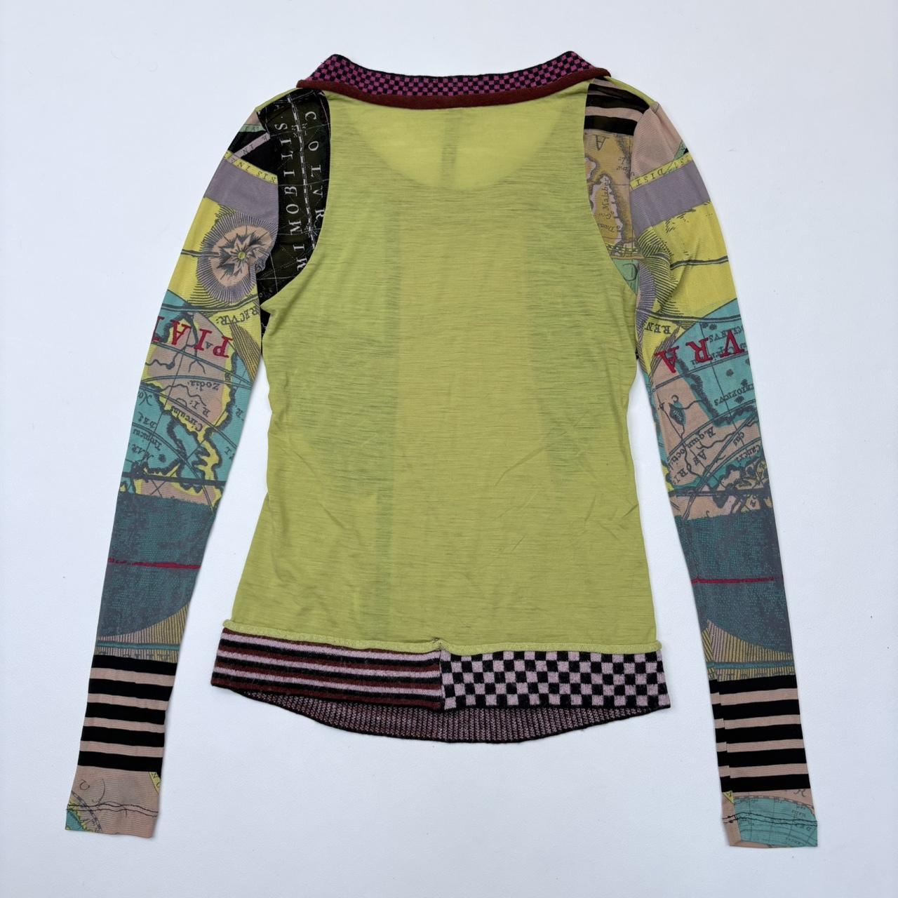 Sheer graphic long sleeve patchwork top