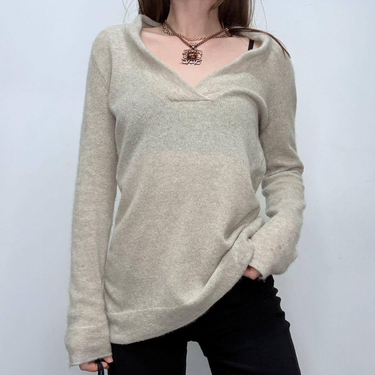 Grey slouchy wide neck knitted jumper