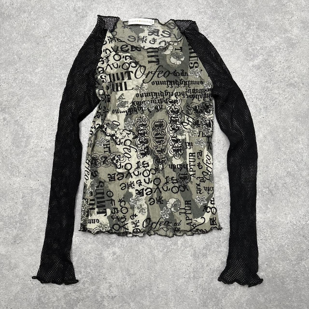 Y2k sheer graphic printed fishnet top