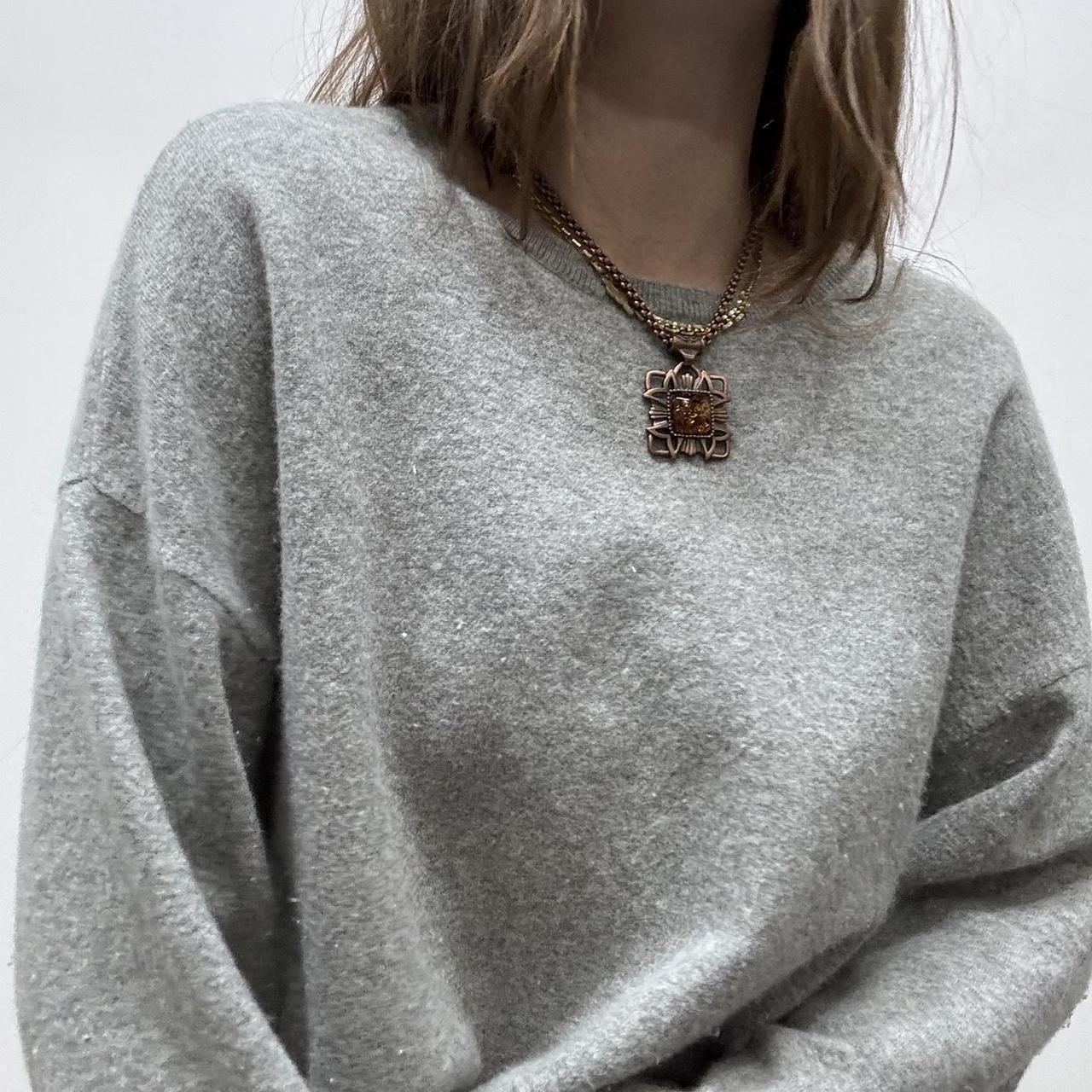 Slouchy cropped grey wool cashmere knit jumper