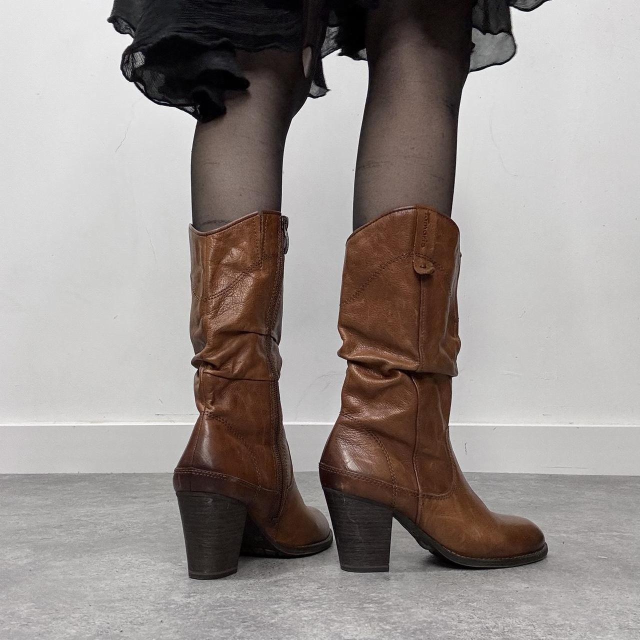 Tan leather slouchy campus boots