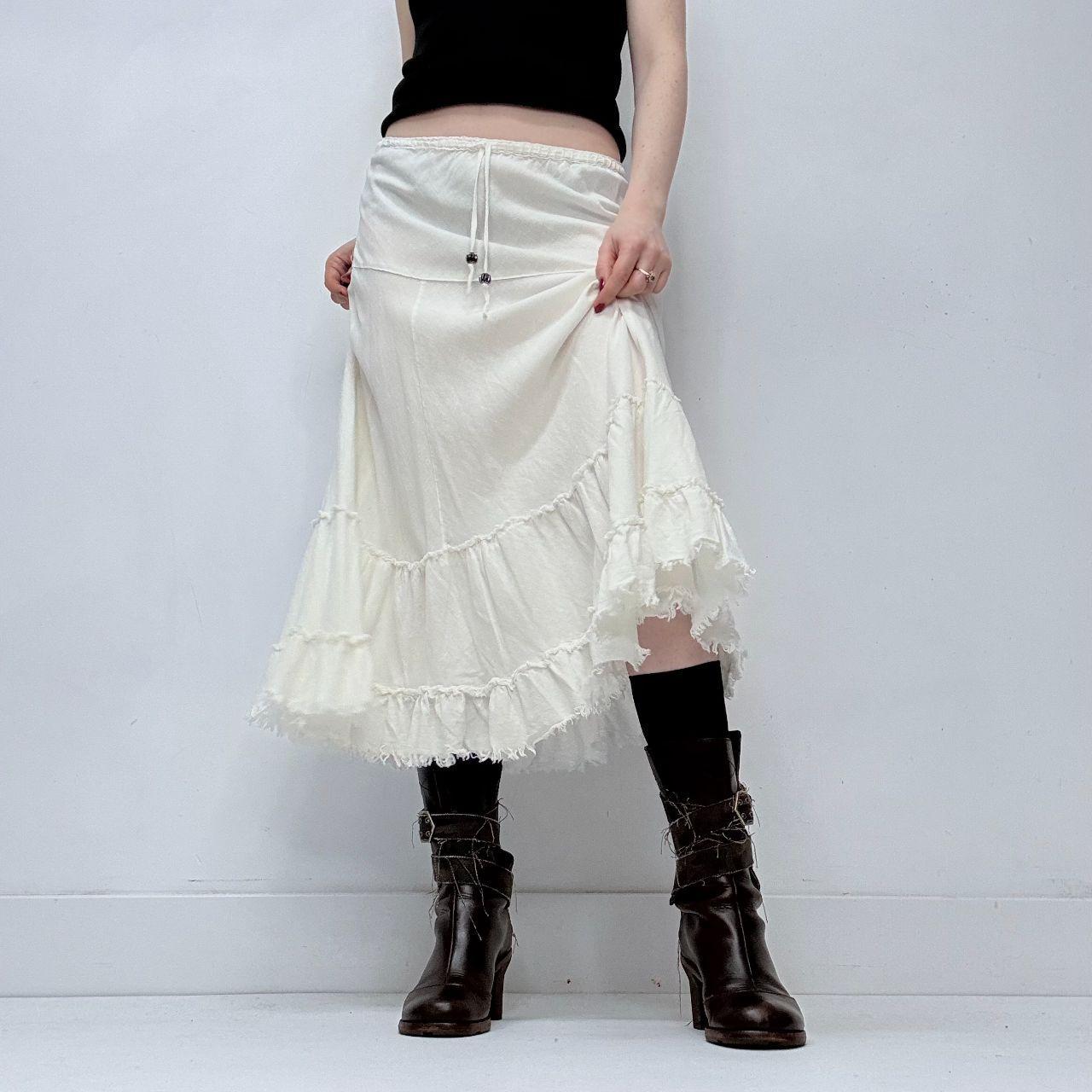 White linen tiered midi skirt