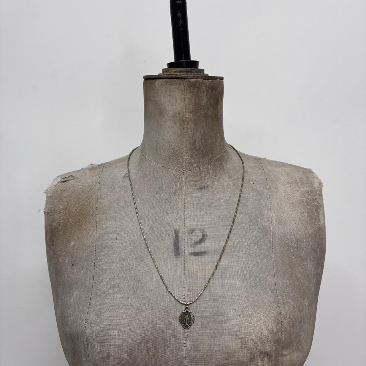 Long silver chain religous necklace