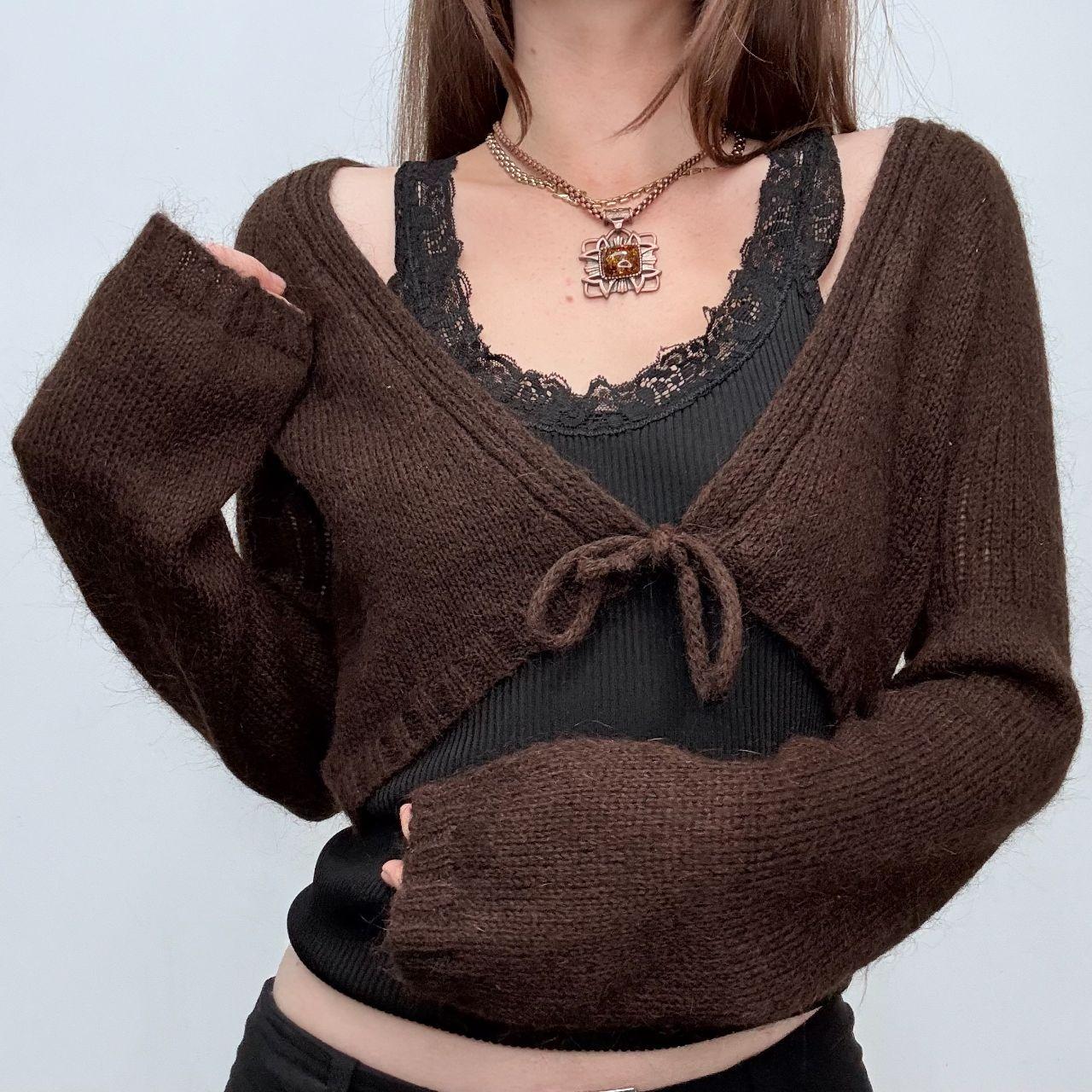 Brown cropped flared cardigan