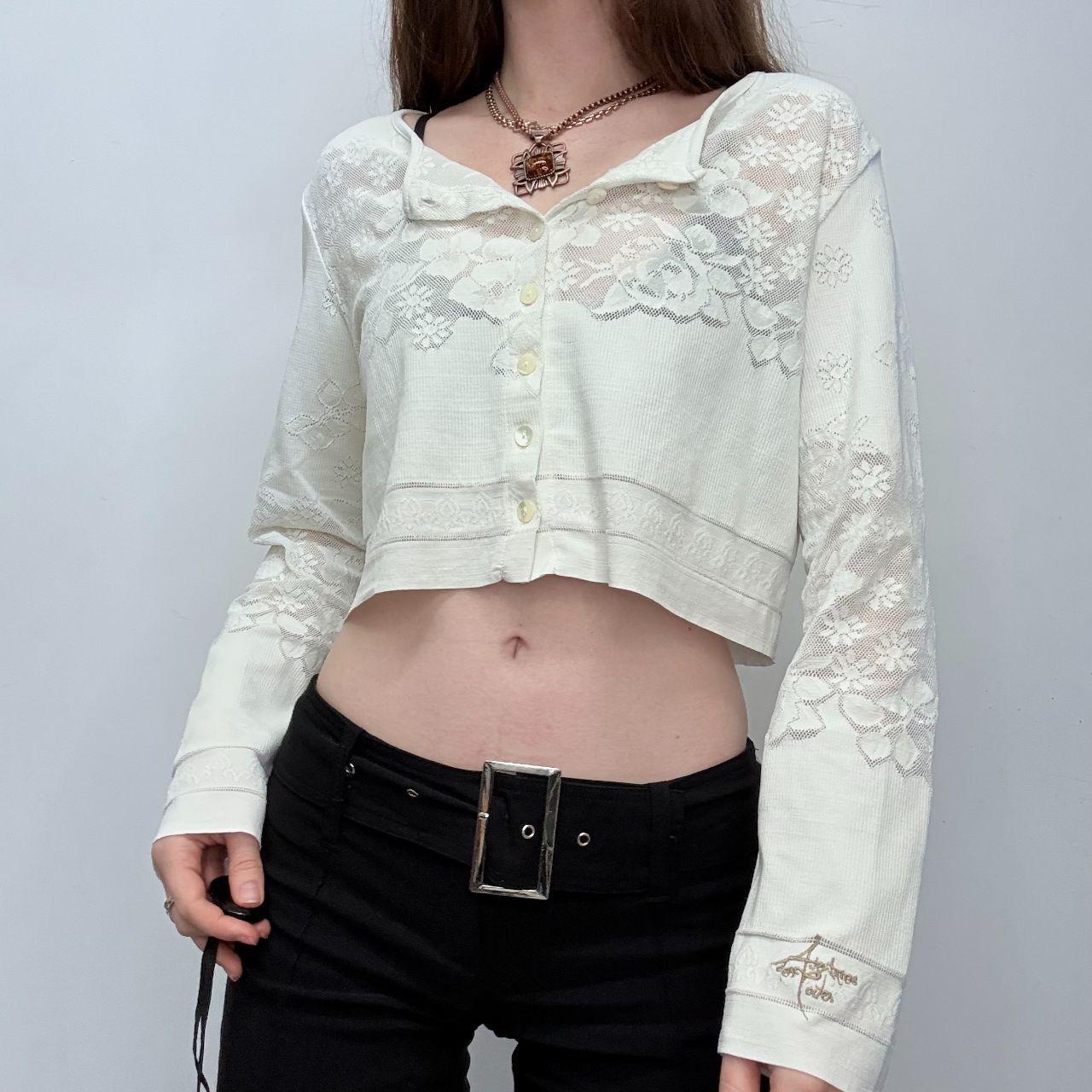 Cream sheer lace cropped shirt