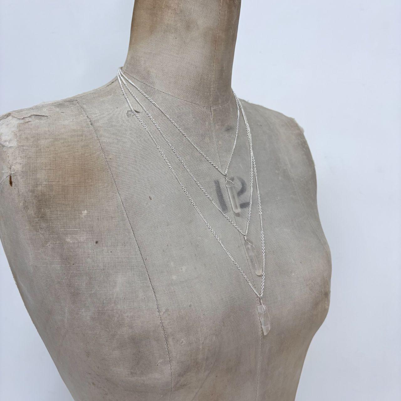 Layered silver chain quartz necklace