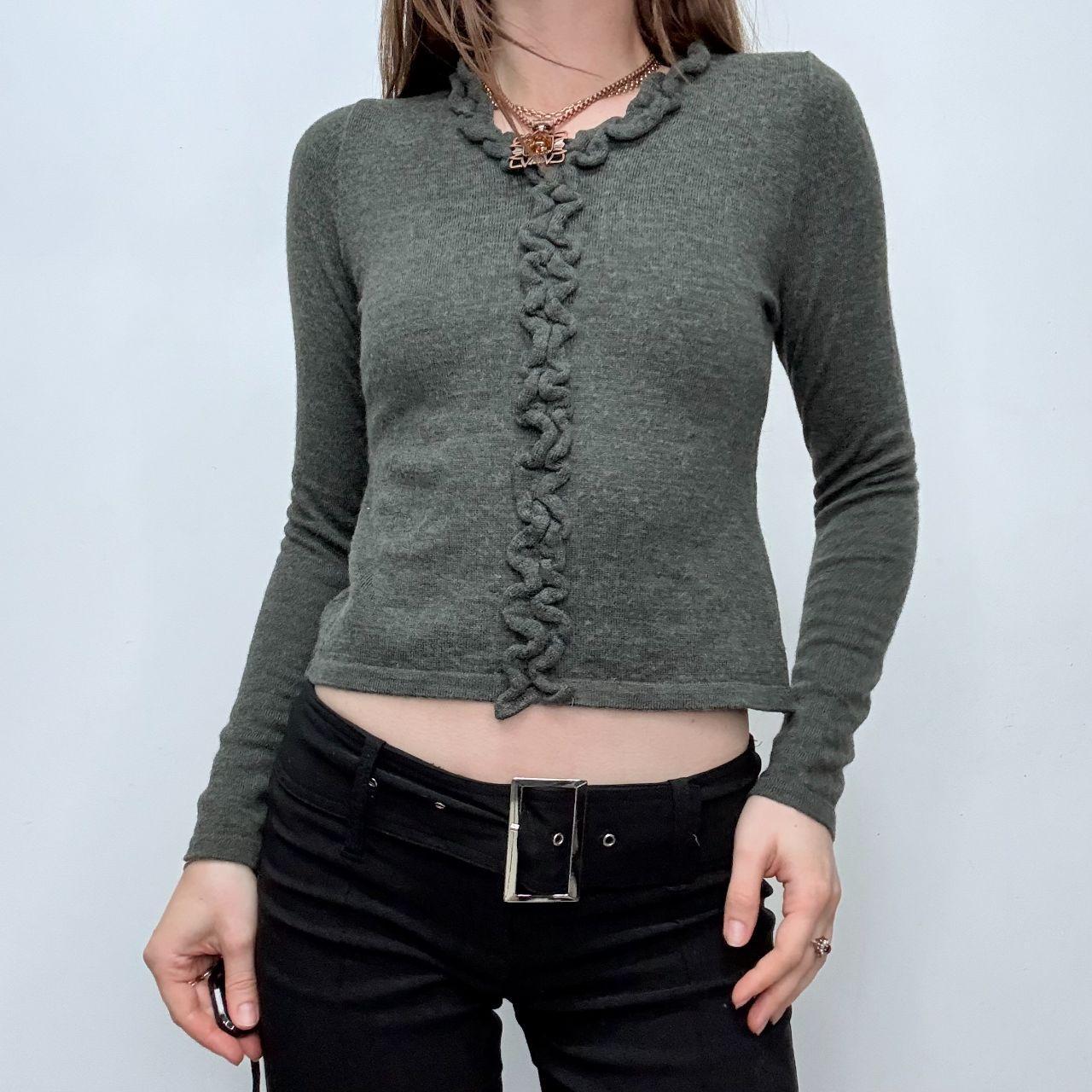 Grey cropped ruffle jumper