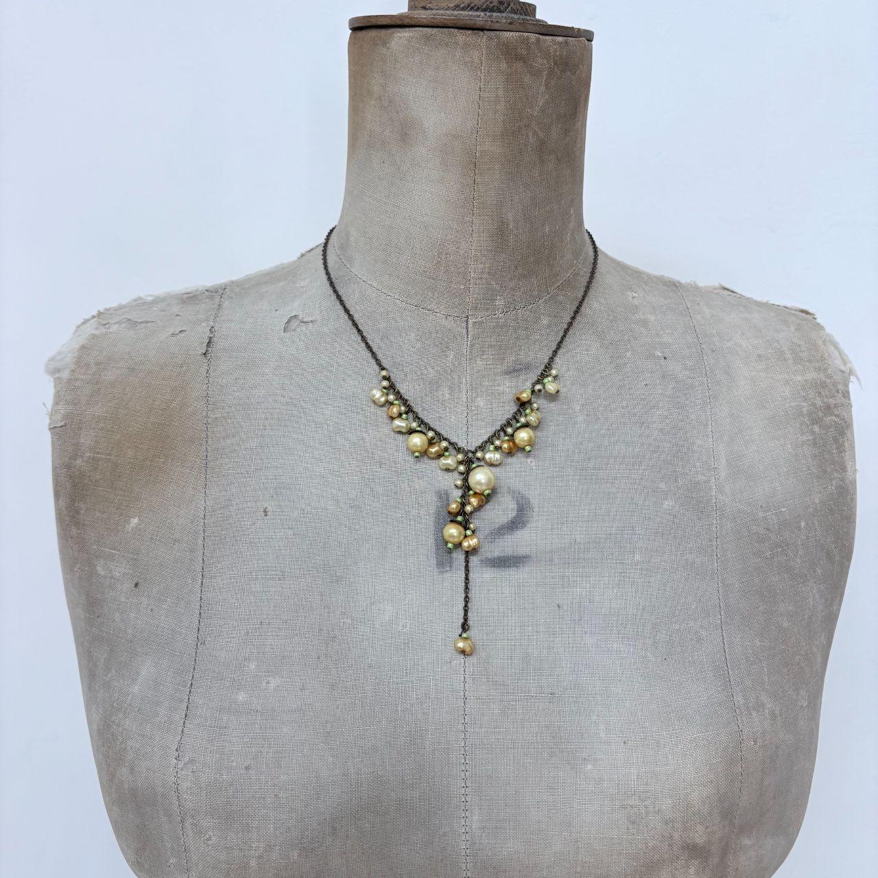 Pearl hanging draped boho chain necklace