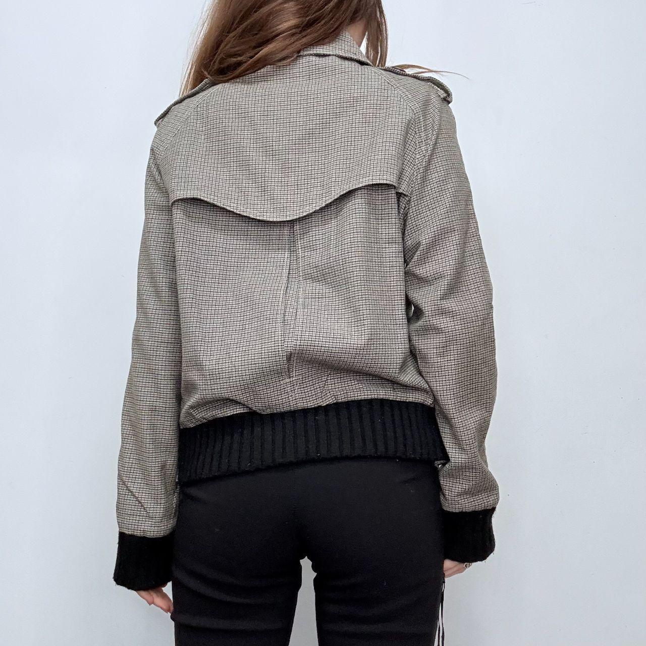 Grey tweed belted bomber trech coat