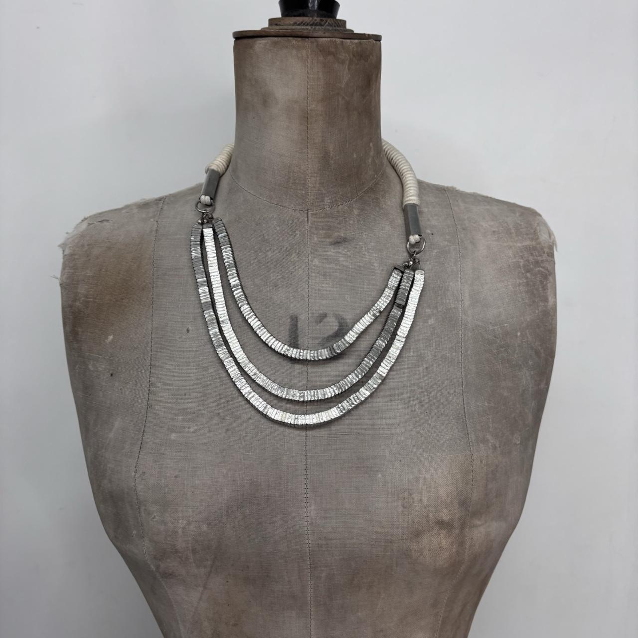 Silver metal chunky layered necklace
