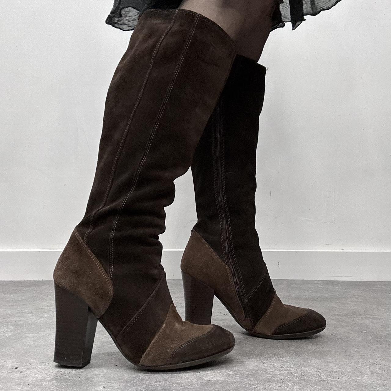 Brown suede knee high boots