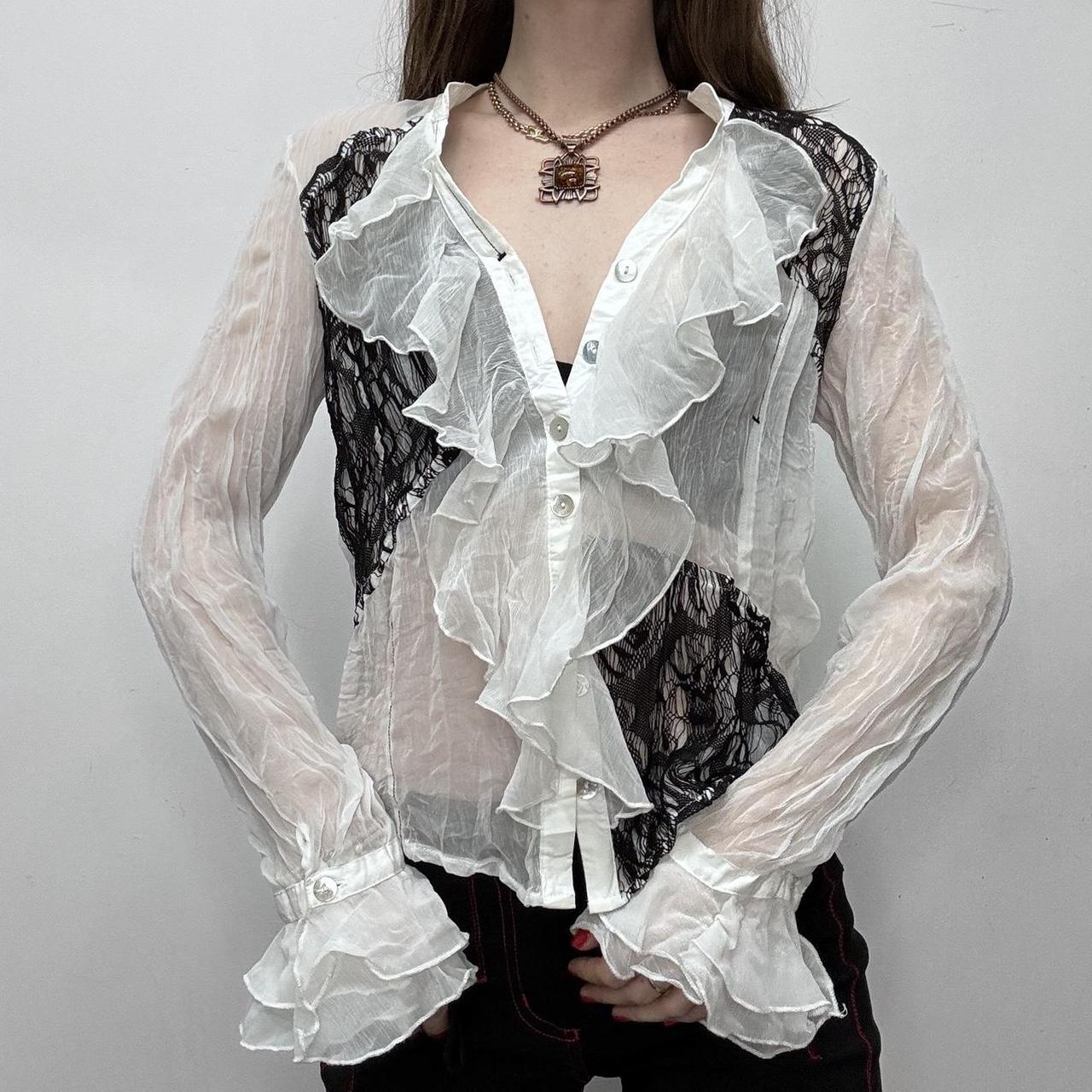 Sheer crinkle ruffle flared shirt