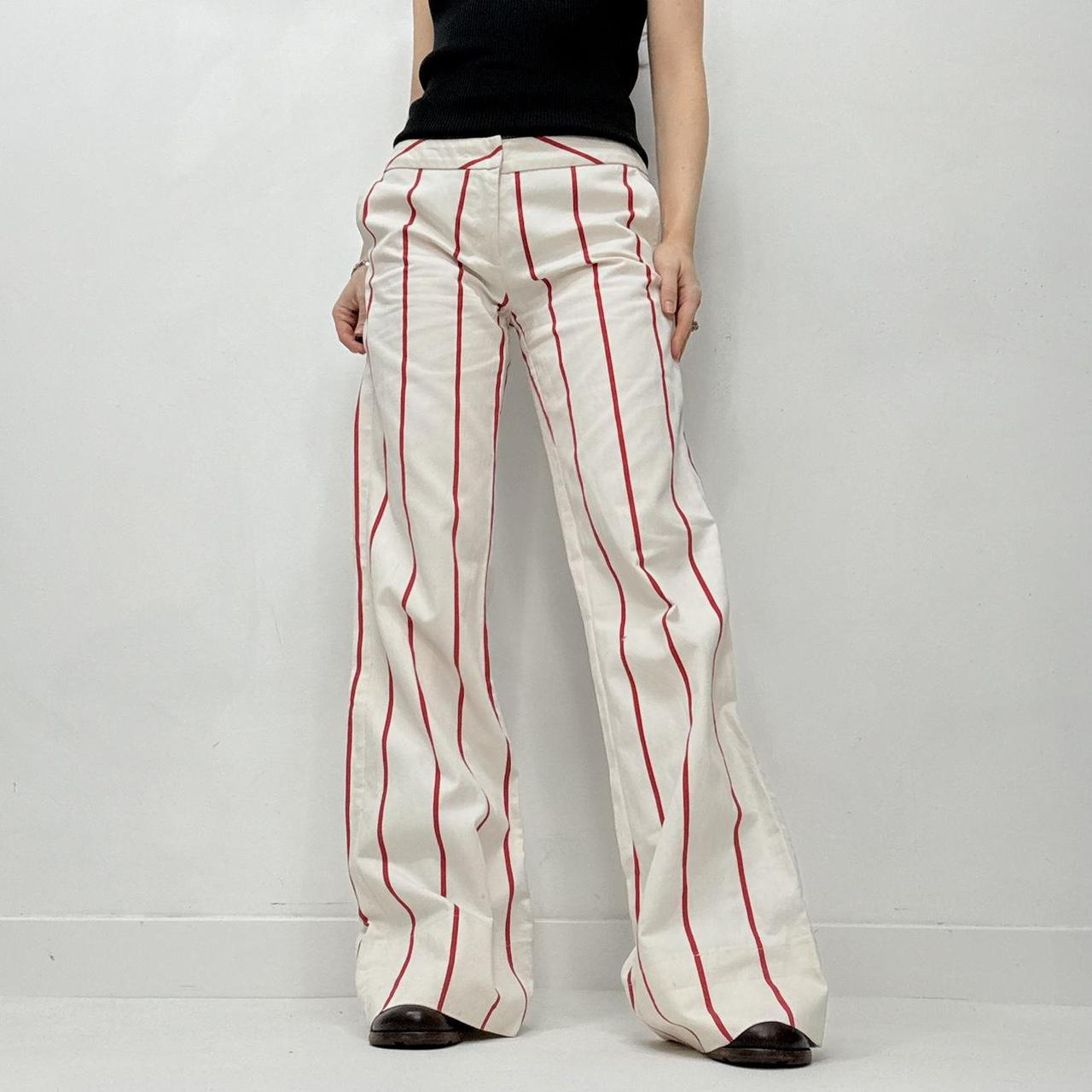 White wide leg pinstripe trousers