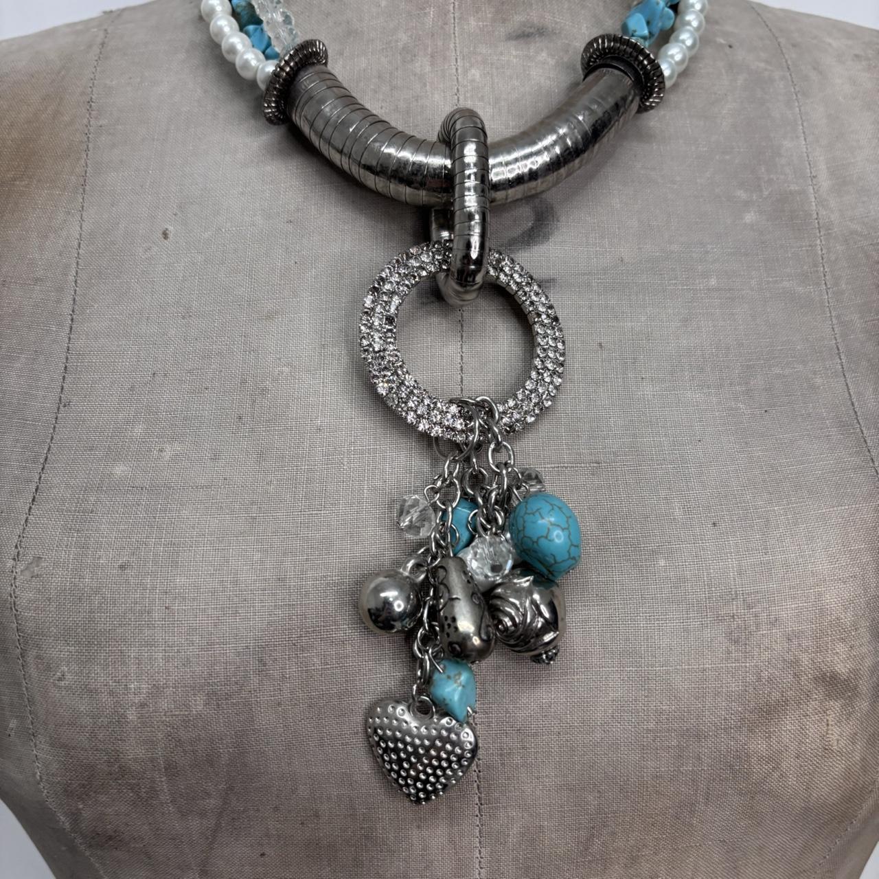 Chunky oversized silver turquoise necklace
