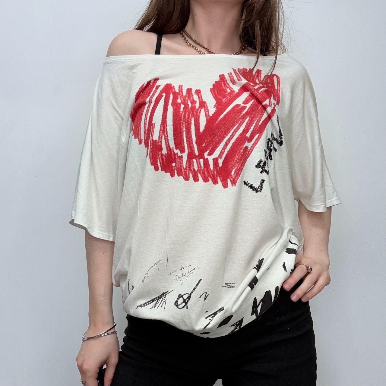 Graphic slouchy wide neck t-shirt