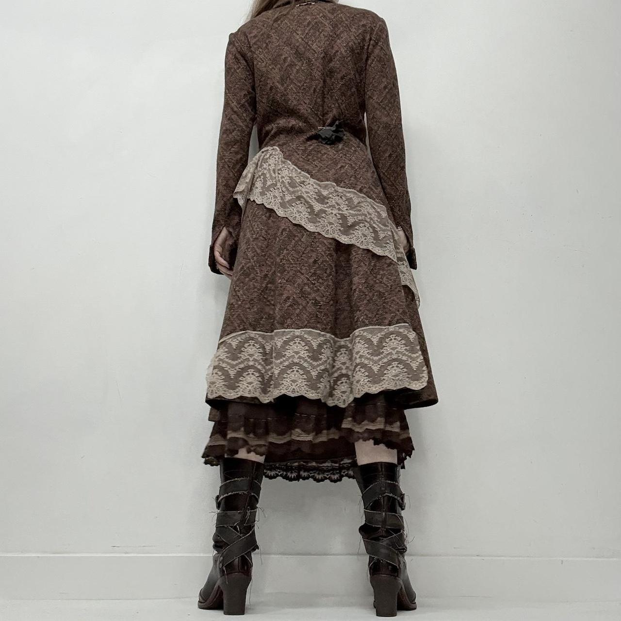 Brown lace flared tweed pea coat