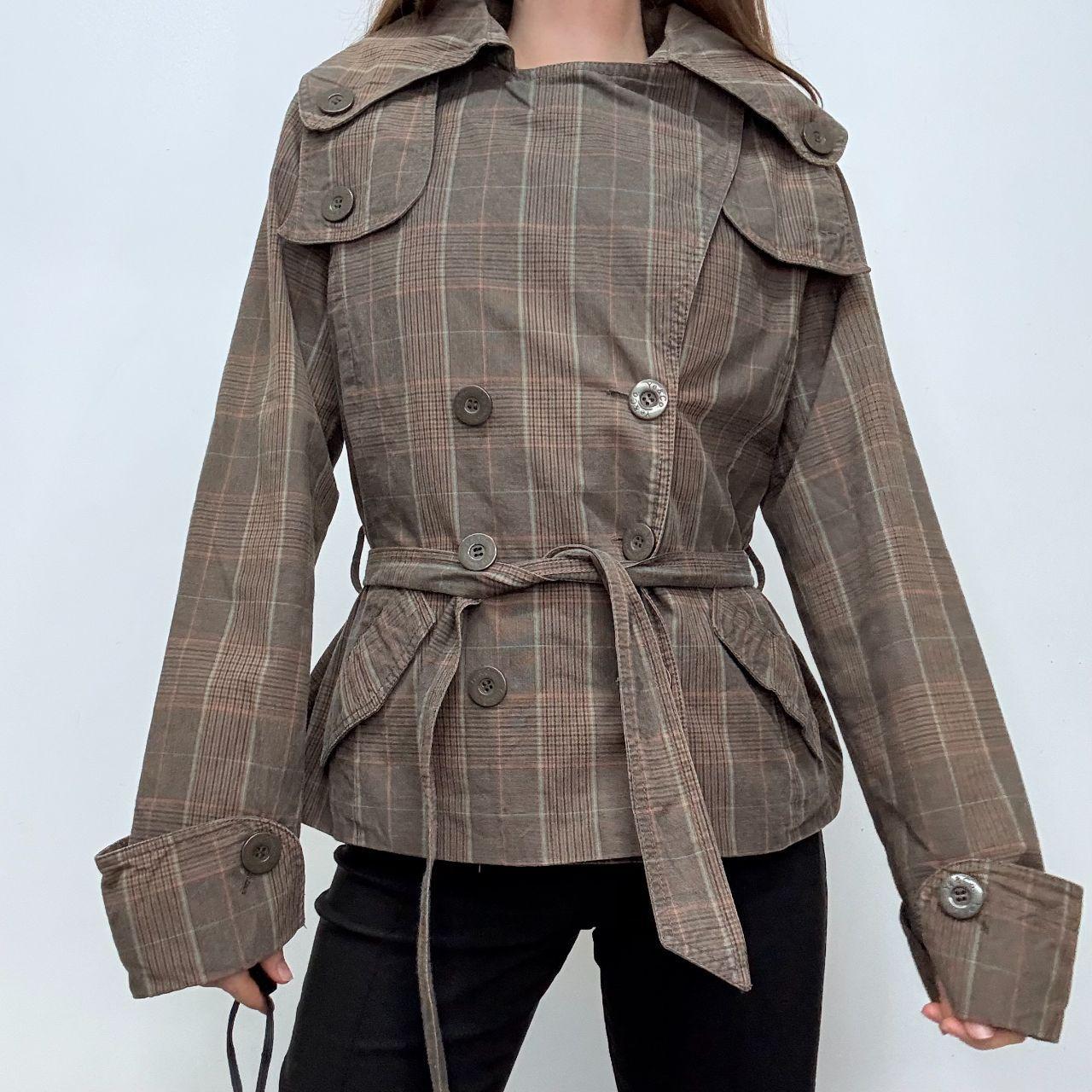 Brown tartan trench coat