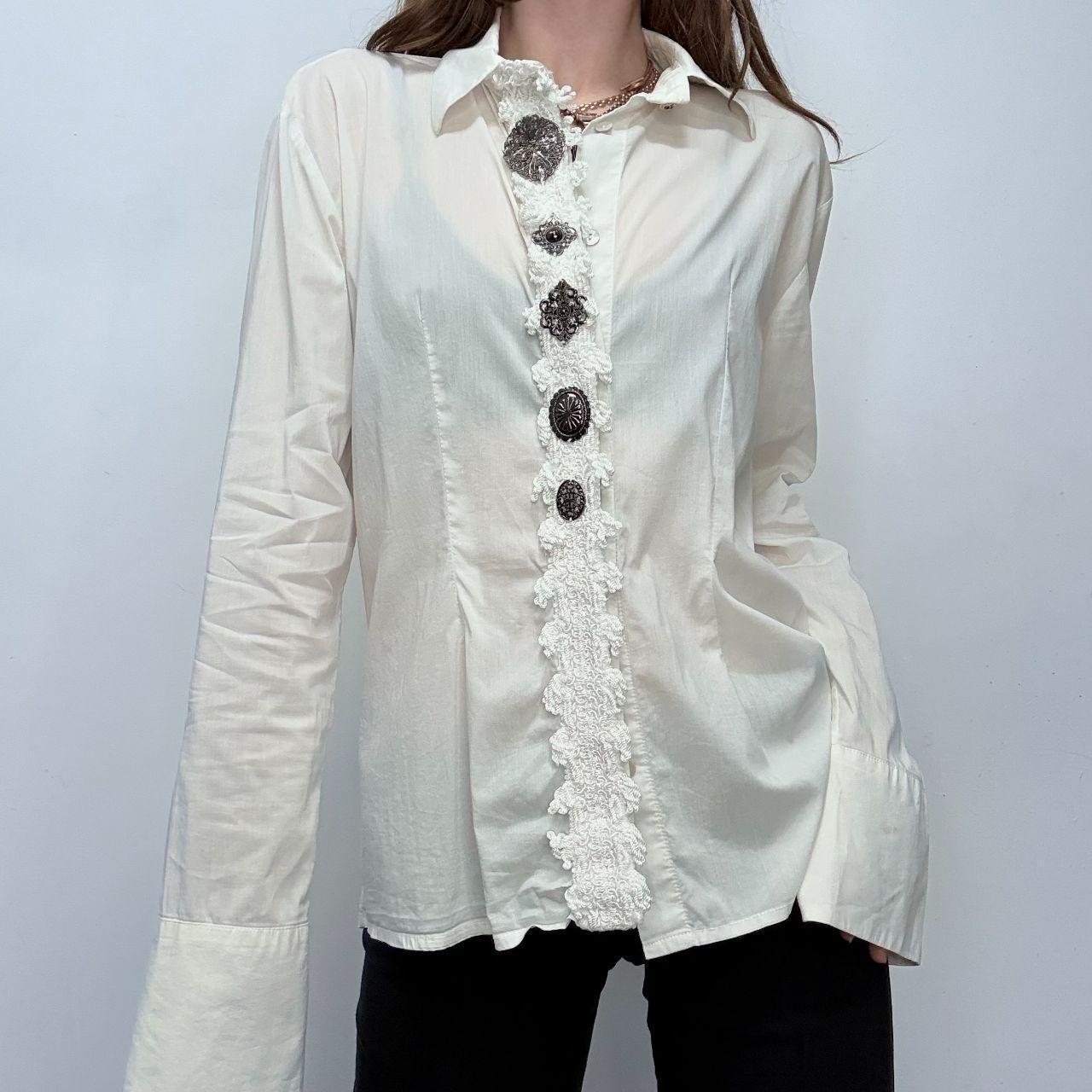 White Save the Queen lace flared shirt