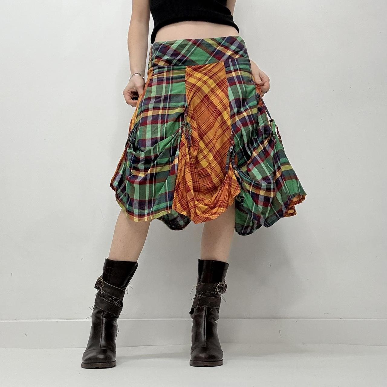 Checked tartan layered puff skirt