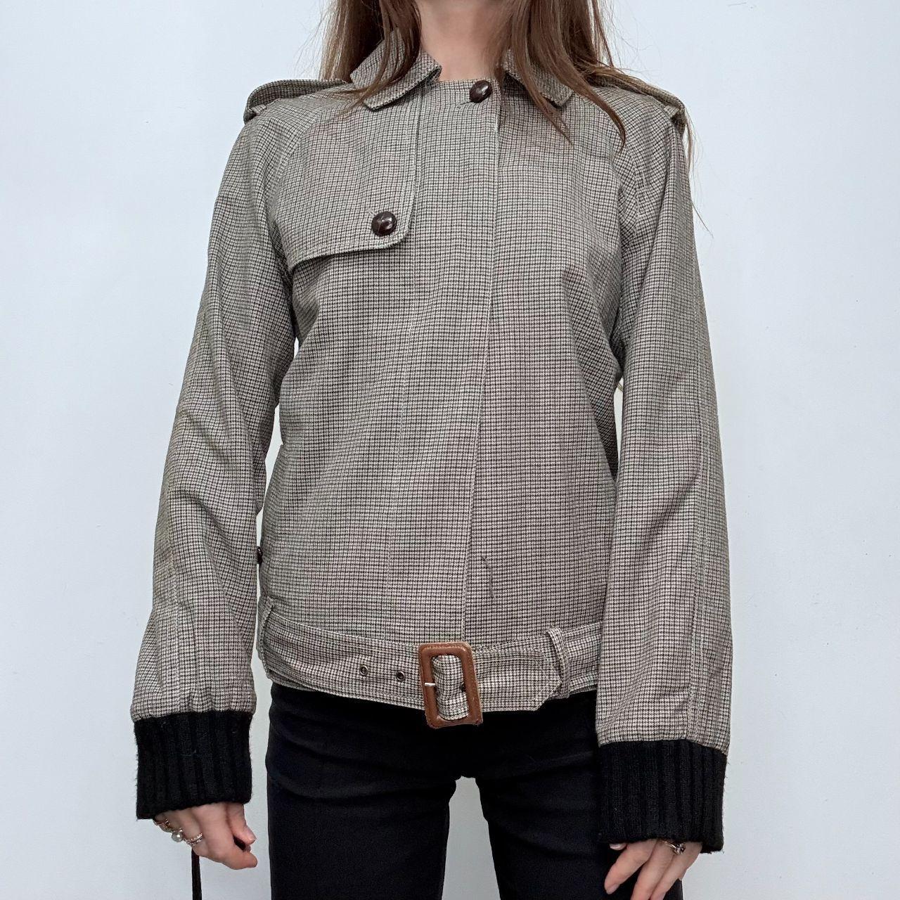 Grey tweed belted bomber trech coat