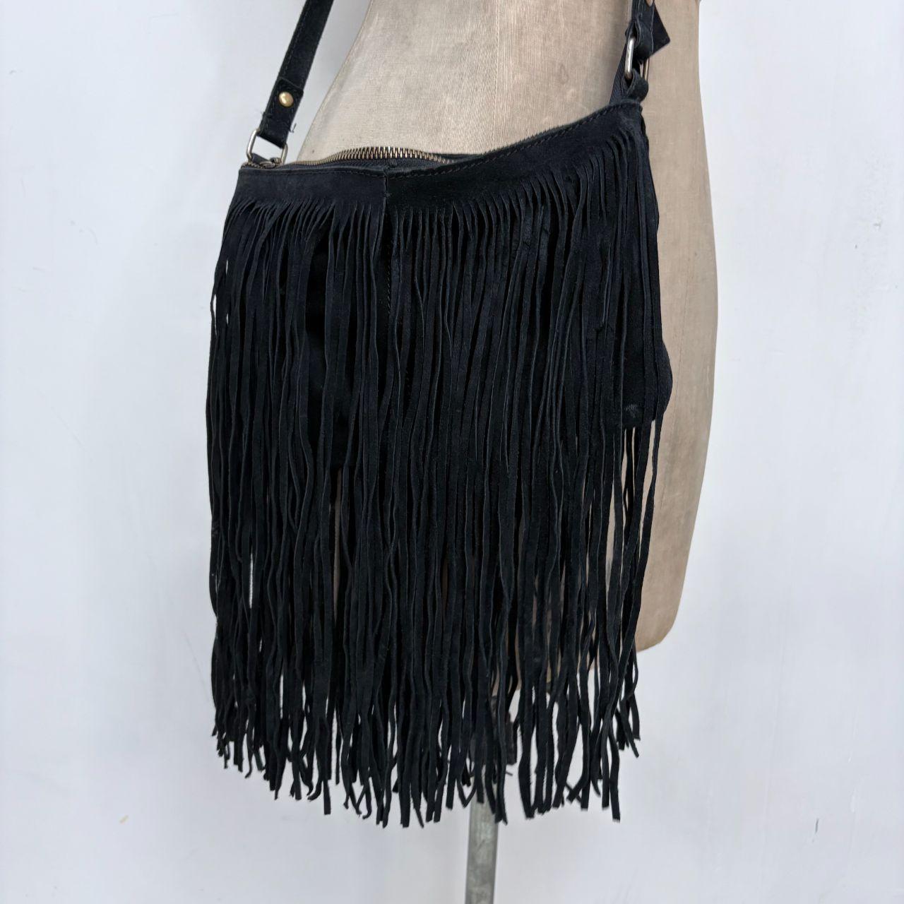 Black fringe western cross body bag
