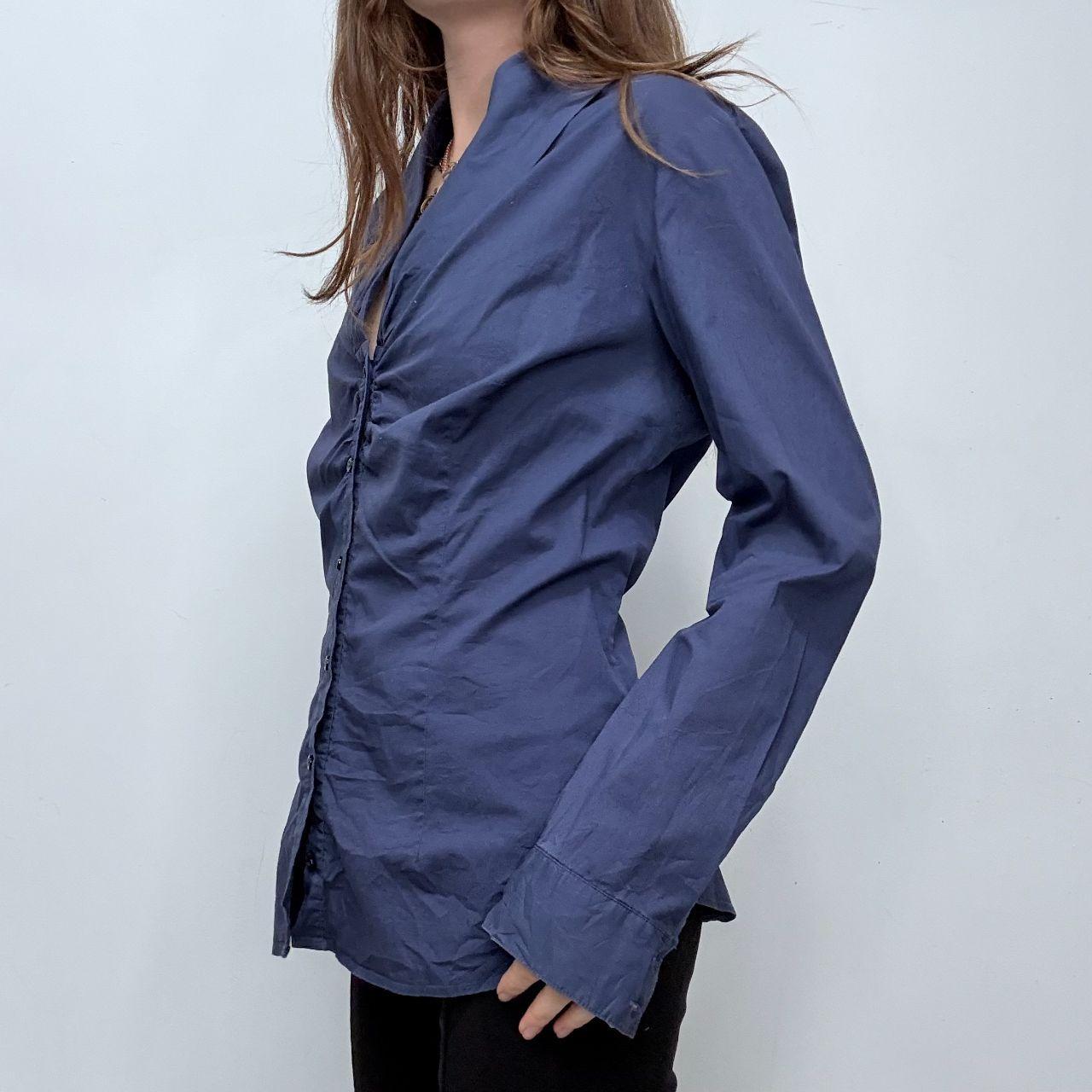 Blue gathered flared shirt