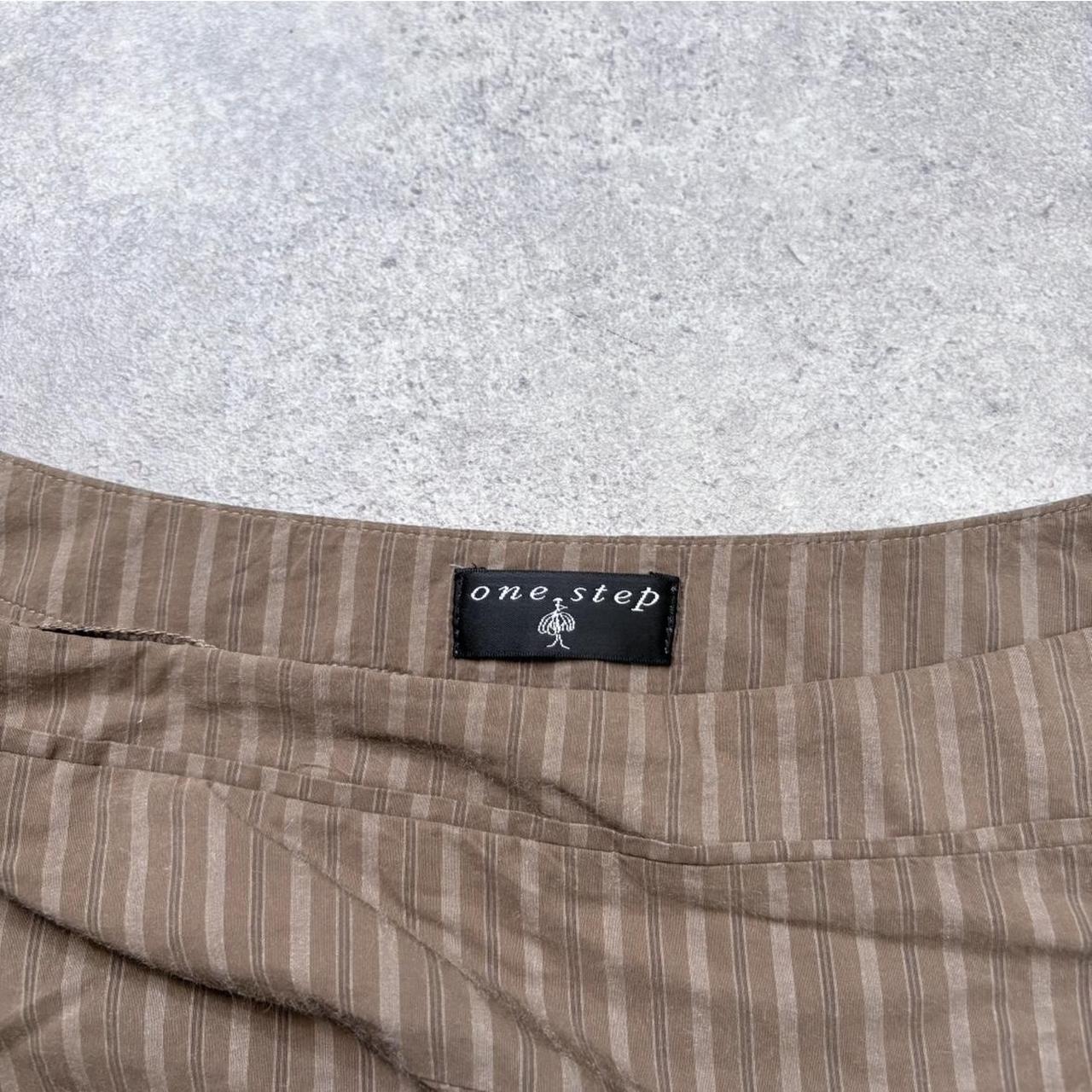 Brown pinstripe asymmetric corset skirt