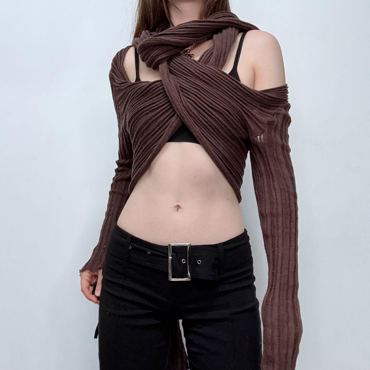 Slouchy brown ribbed knit cardigan