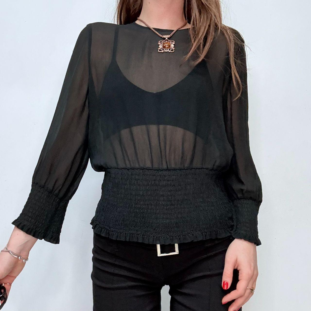 Sheer silk slouchy cinch waist blouse