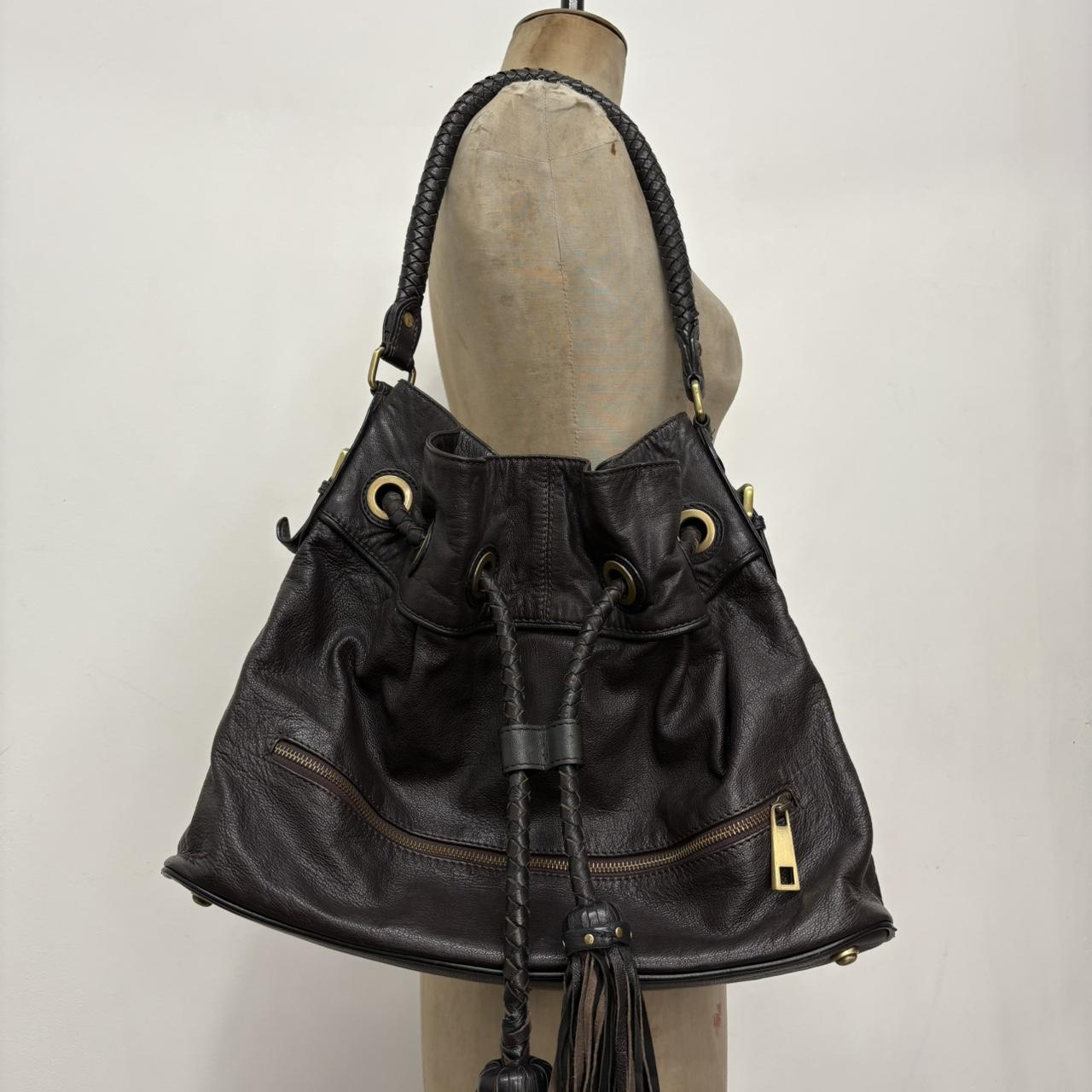 Brown leather slouchy tassel bag
