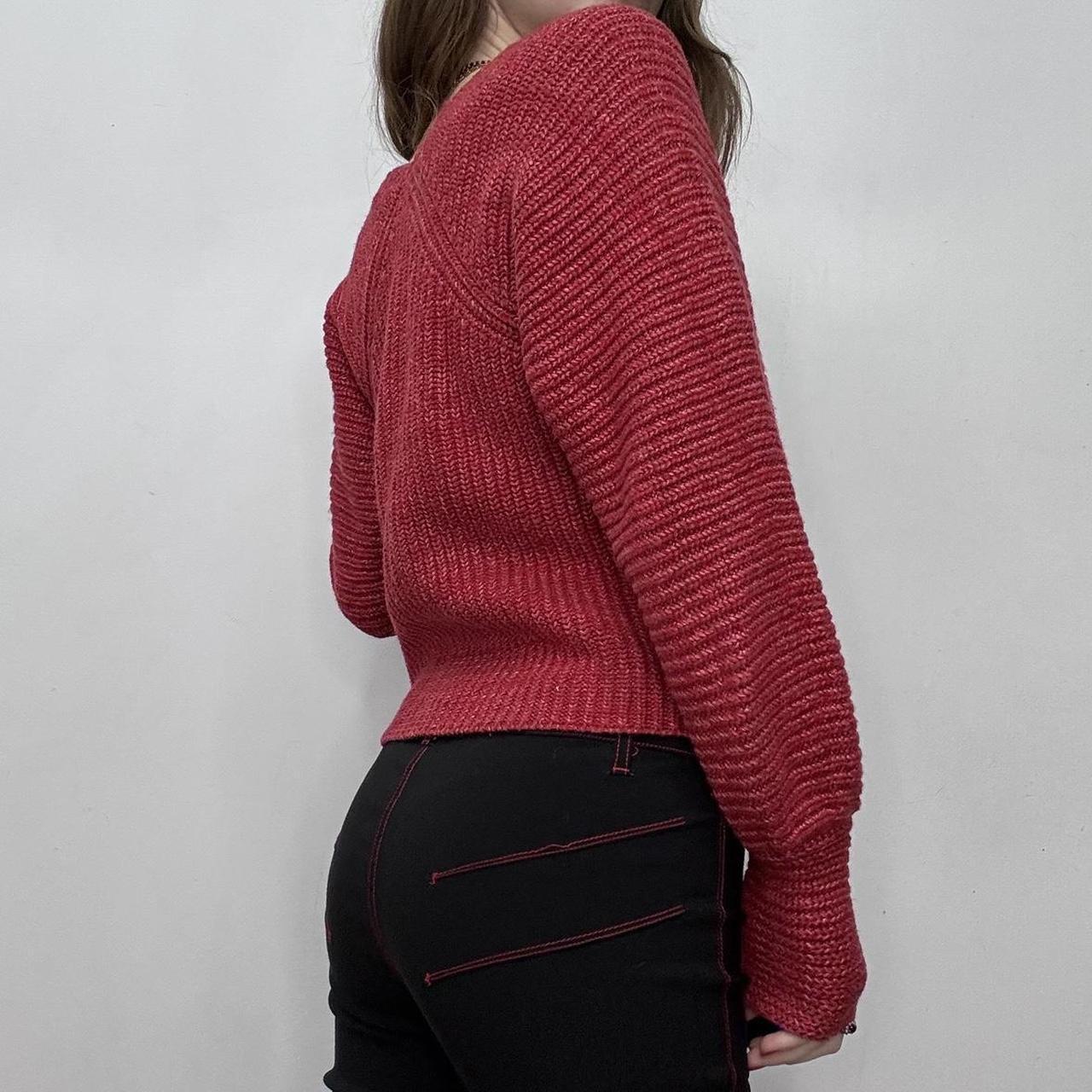 Red chunky knit batwing slouchy jumper