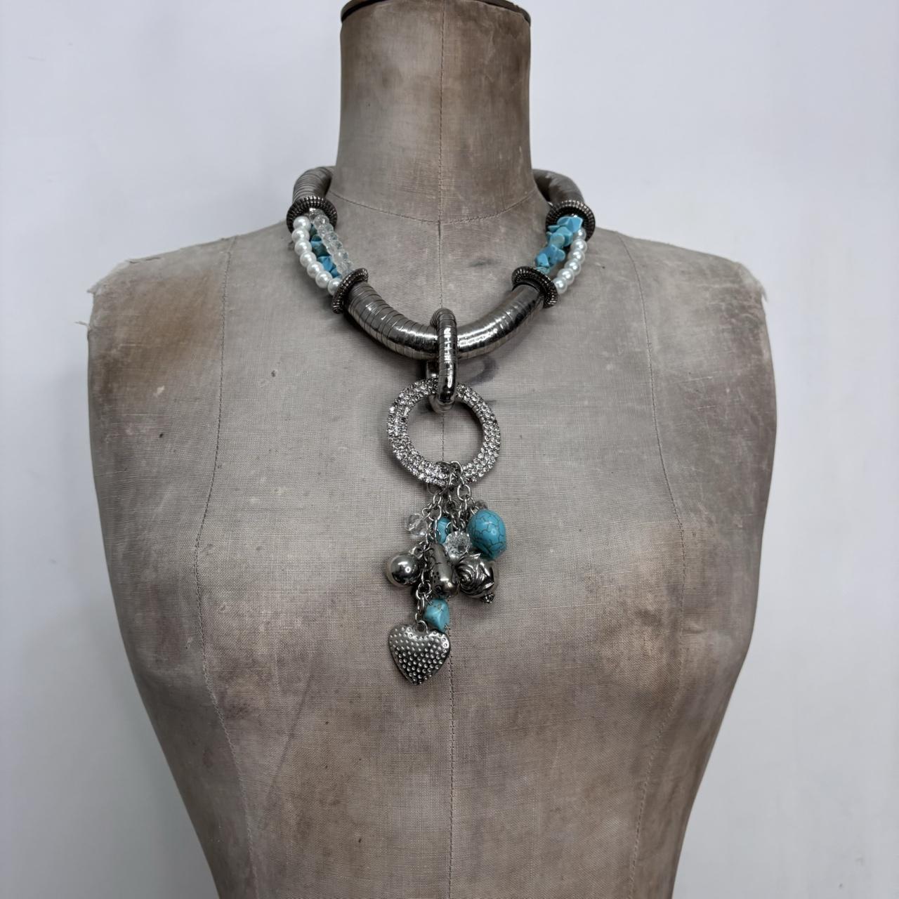 Chunky oversized silver turquoise necklace