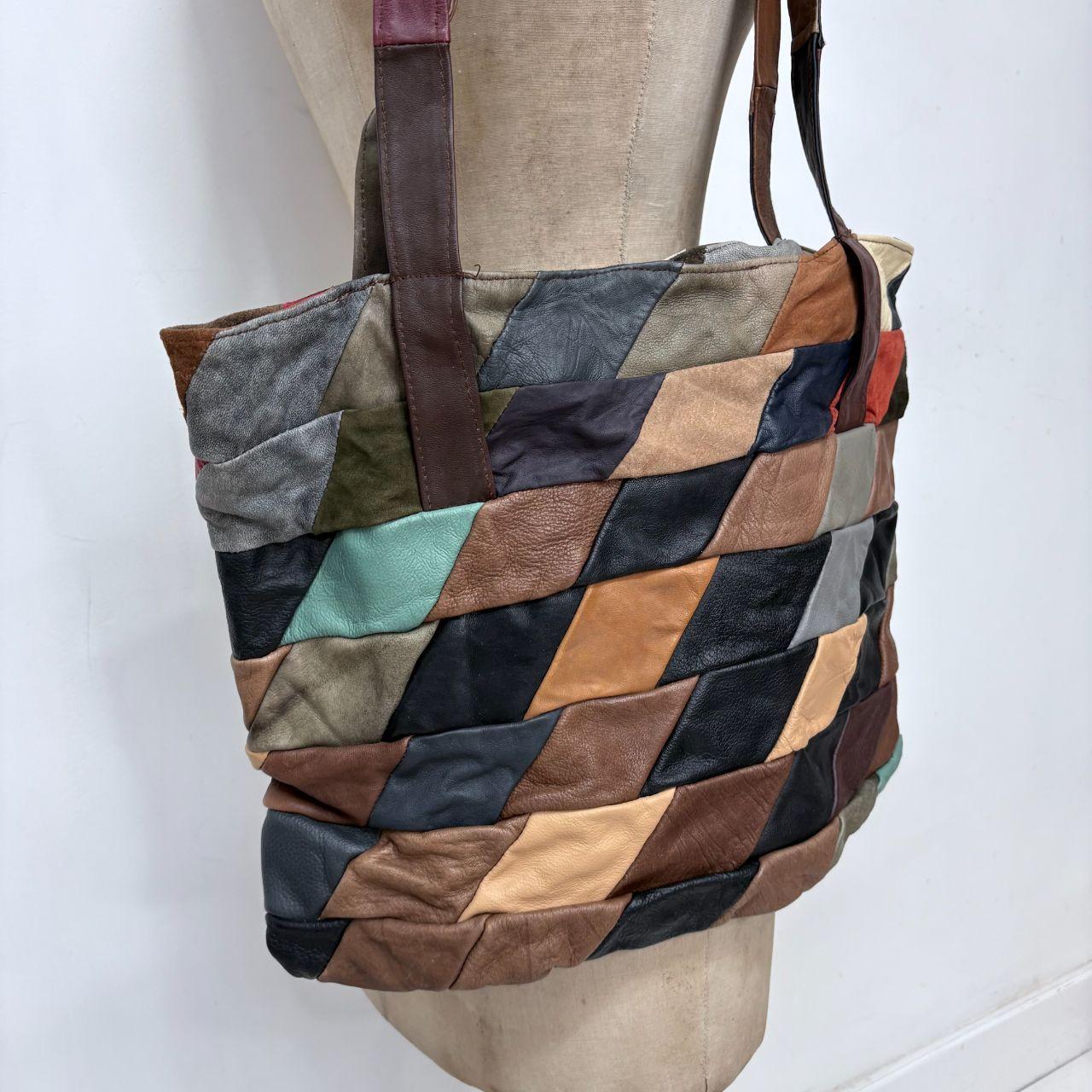 Boho leather patchwork shoulder bag