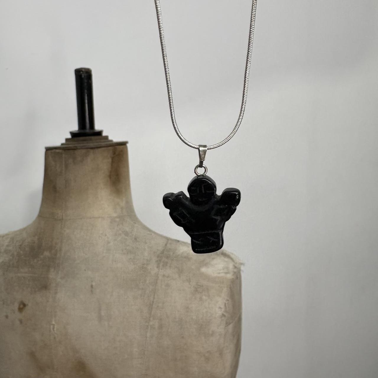 Black crystal angel necklace