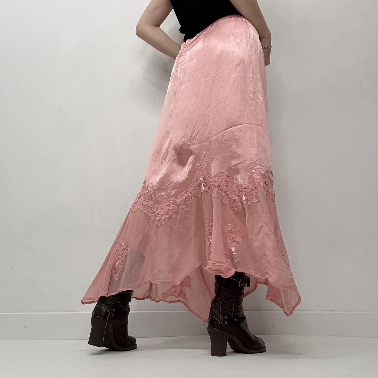 Pink silky satin maxi skirt