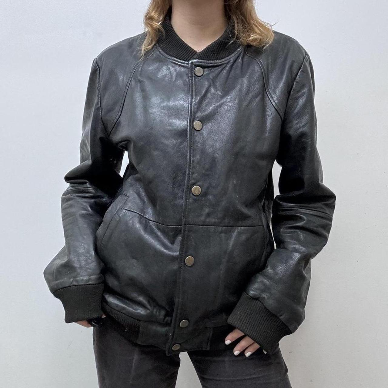 Slouchy oversized black leather jacket