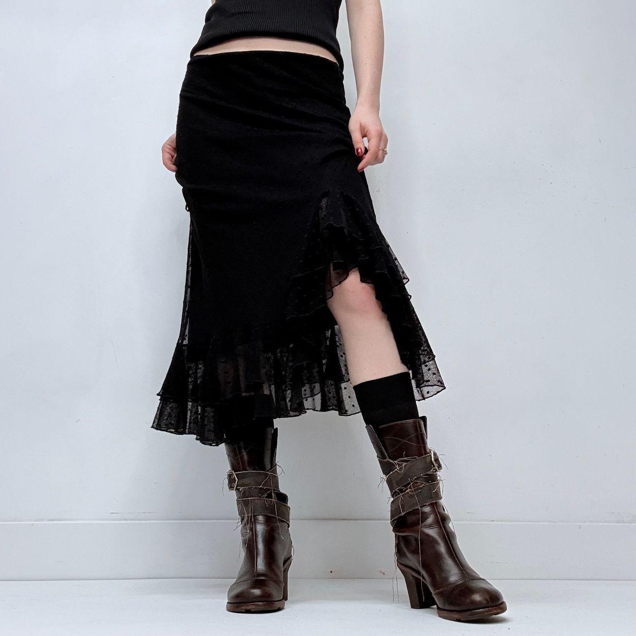 Black polkadot lace flared ruffle skirt