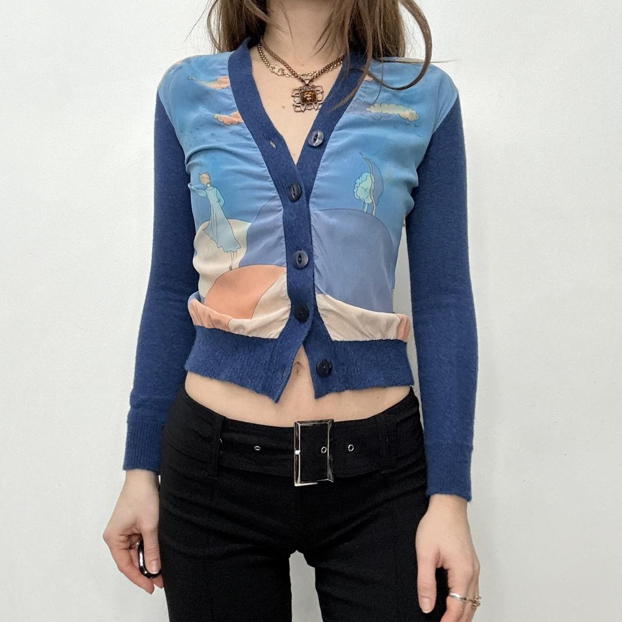 Cropped wool graphic cardigan