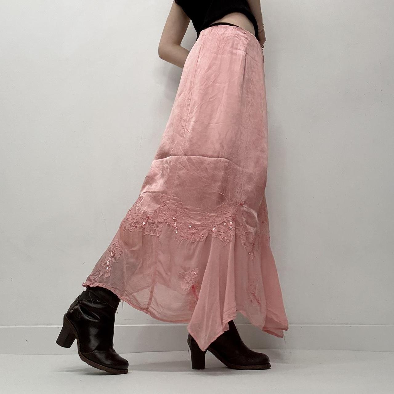 Pink silky satin maxi skirt