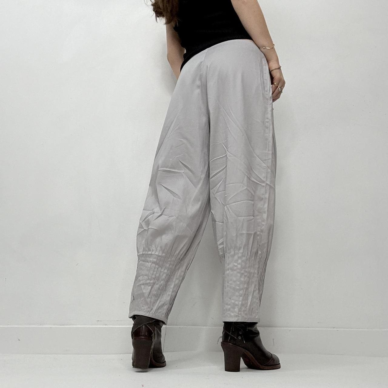 Grey pleated puff barrel trousers