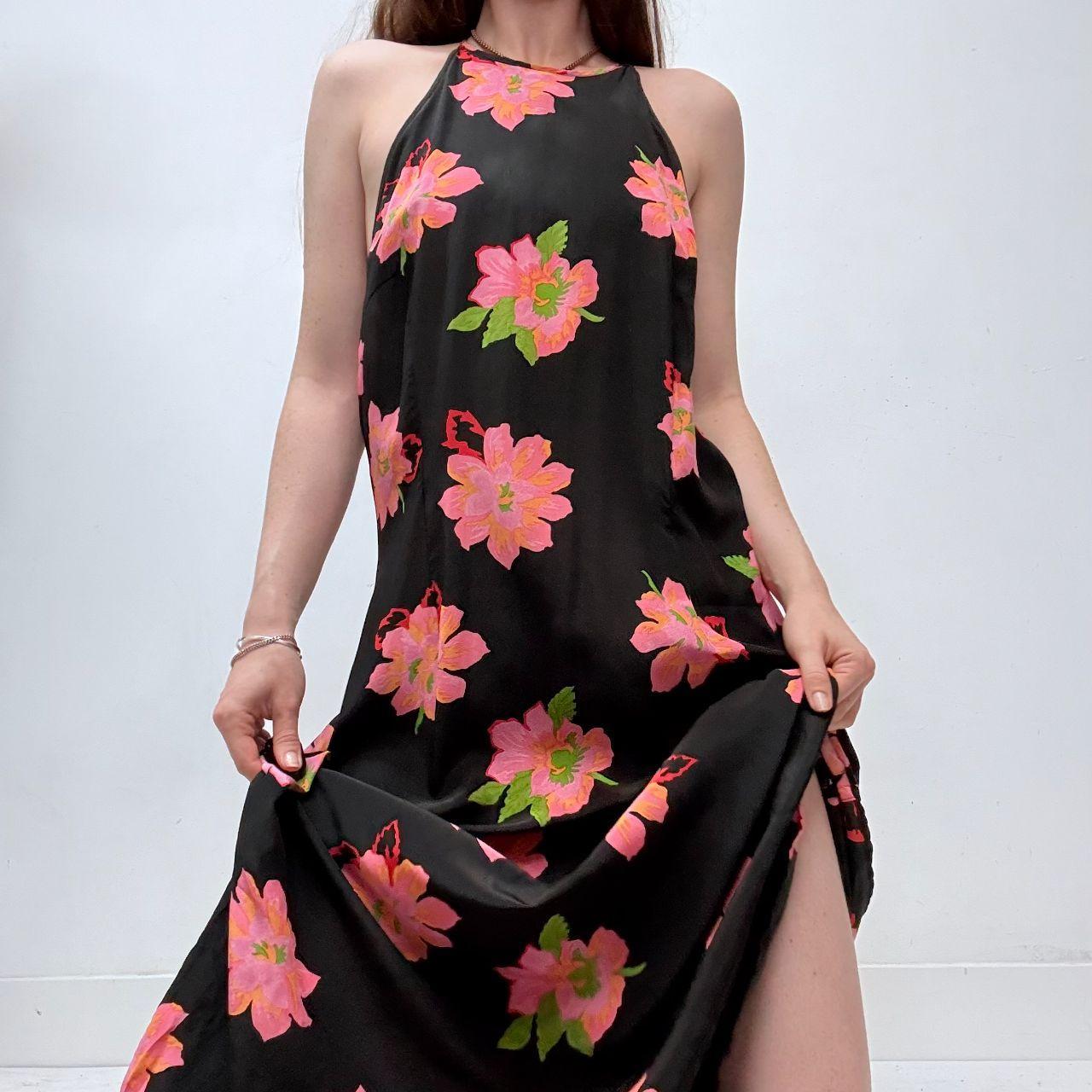 Black floral bias cut maxi dress