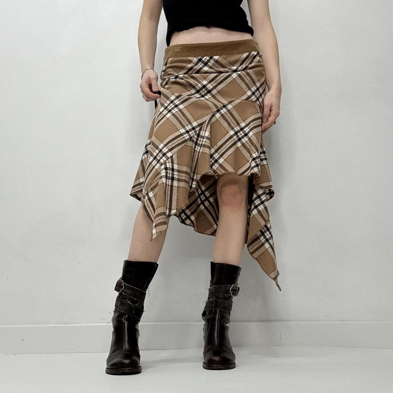 Tartan checked asymmetric ruffle skirt