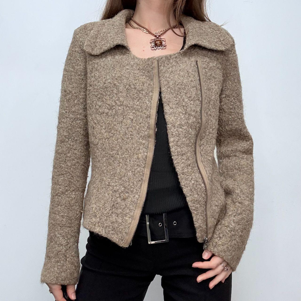 Tan wool asymmetric jacket